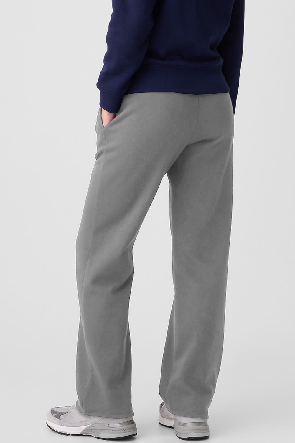 Light Grey Solid Color Fleece Lined Drawstring Waist Casual Pants view 4