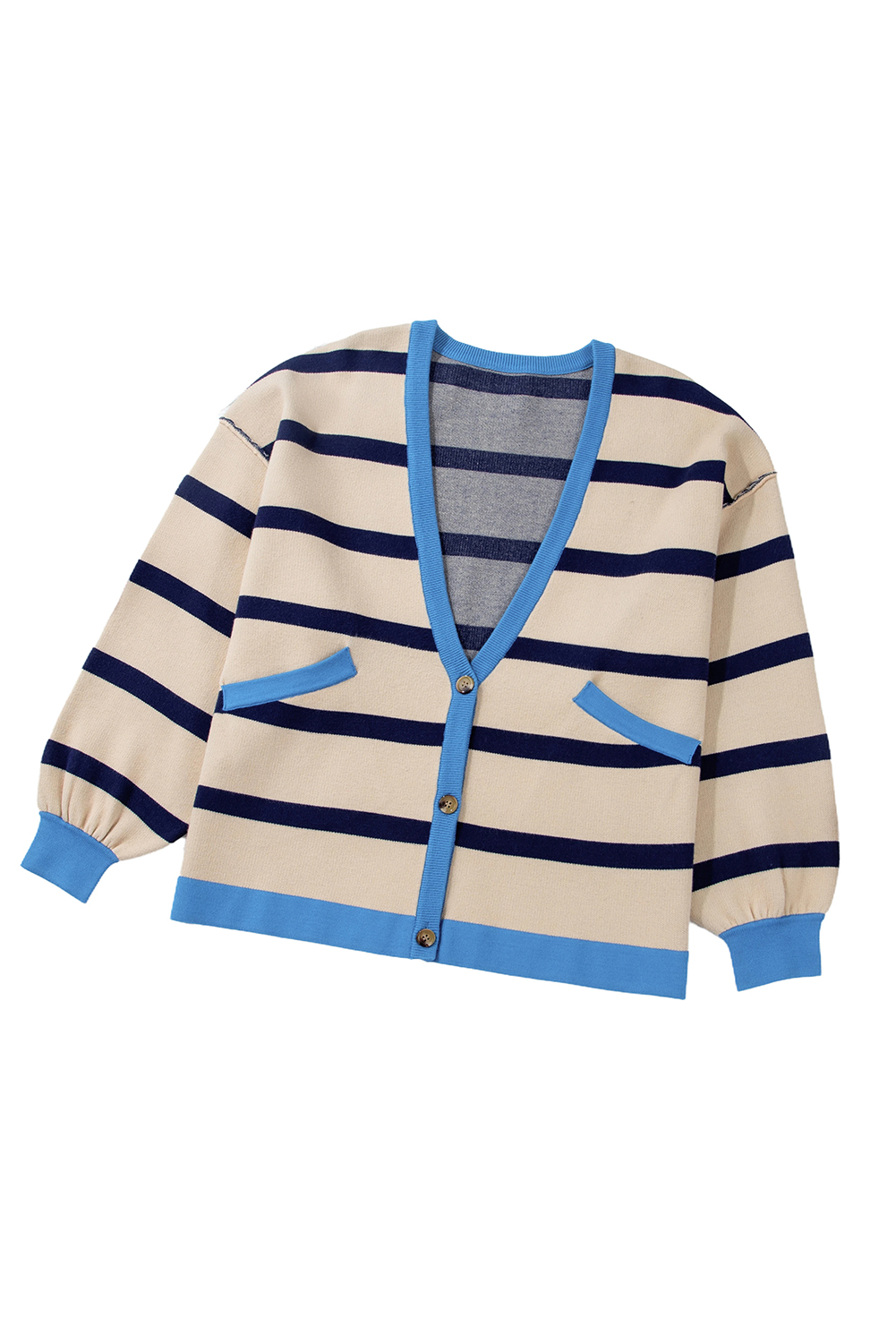 White Colorblock Drop Shoulder Buttoned Loose Cardigan view 22