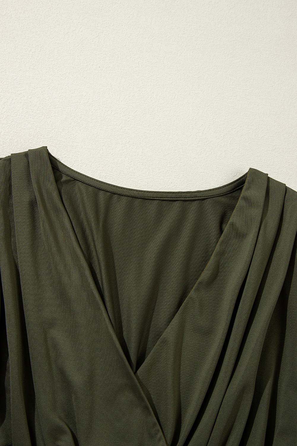 Moss Green Ruched Wrap V Neck Long Sleeve Bodysuit view 8