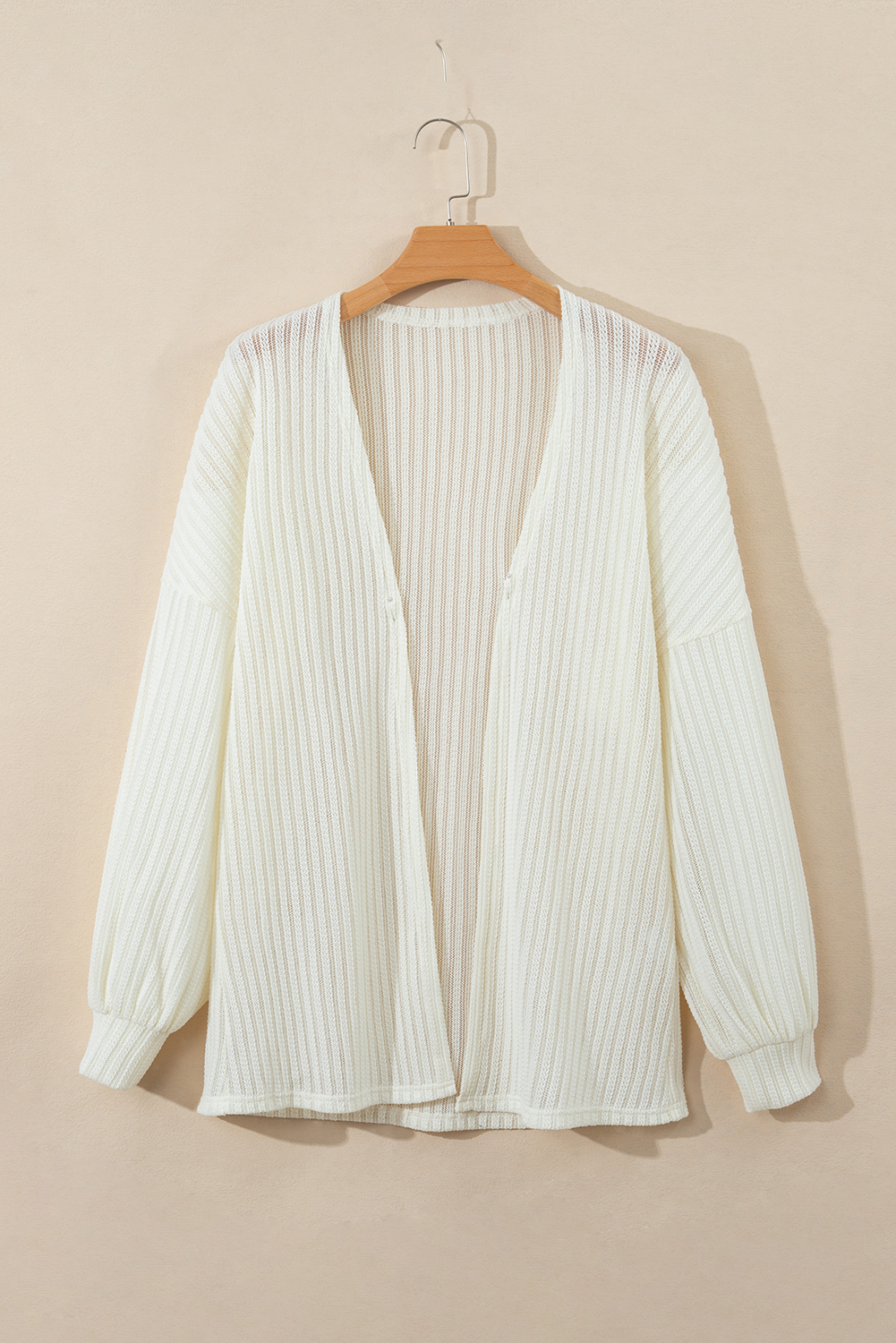 Beige Textured Lantern Sleeve Open Kimono view 12