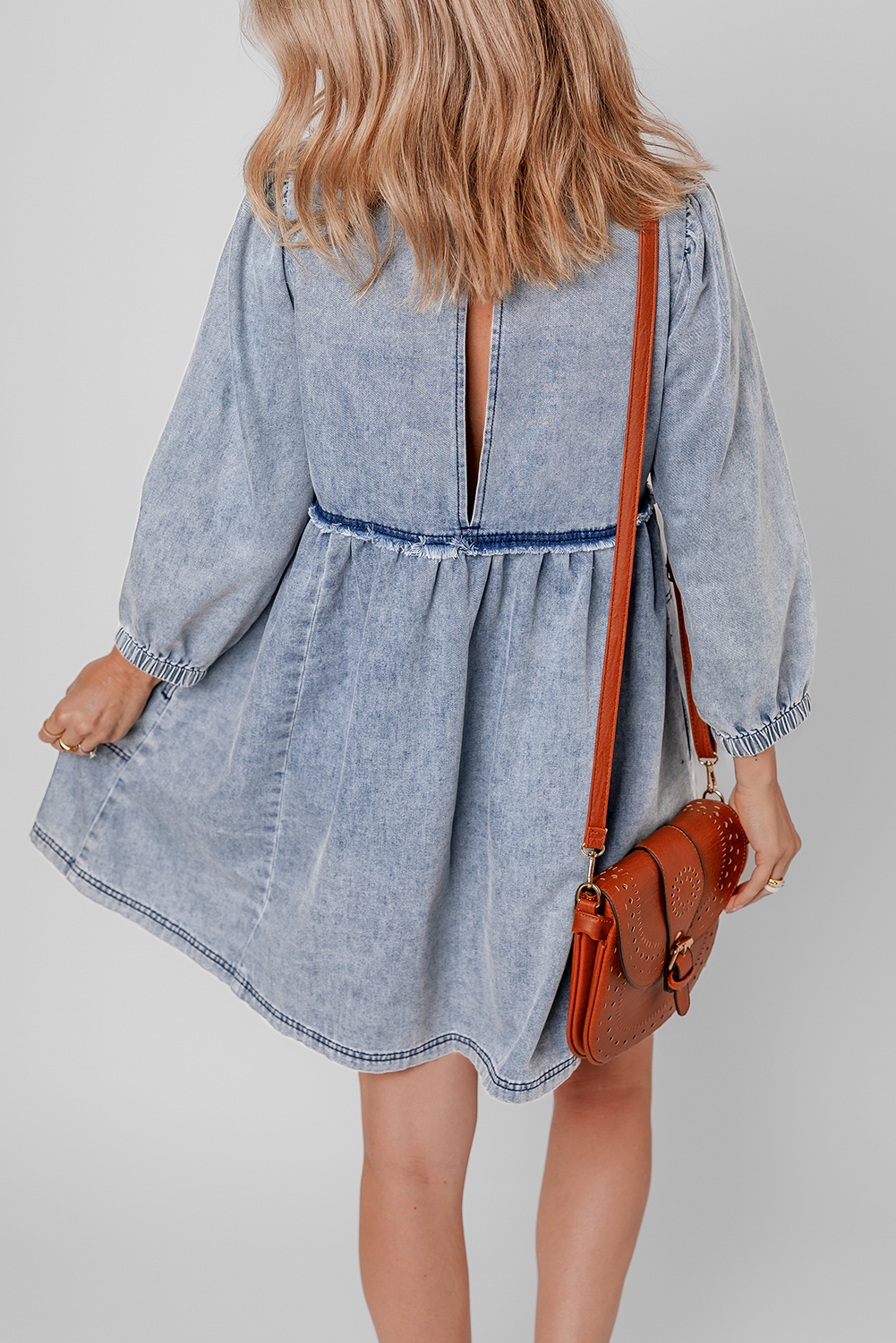 Beau Blue Light Wash High Waist Loose Fit Denim Mini Dress view 2