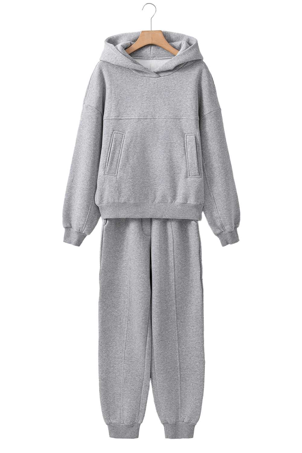 Gray Solid Exposed Seams Hoodie and Joggers Activewear Set view 25