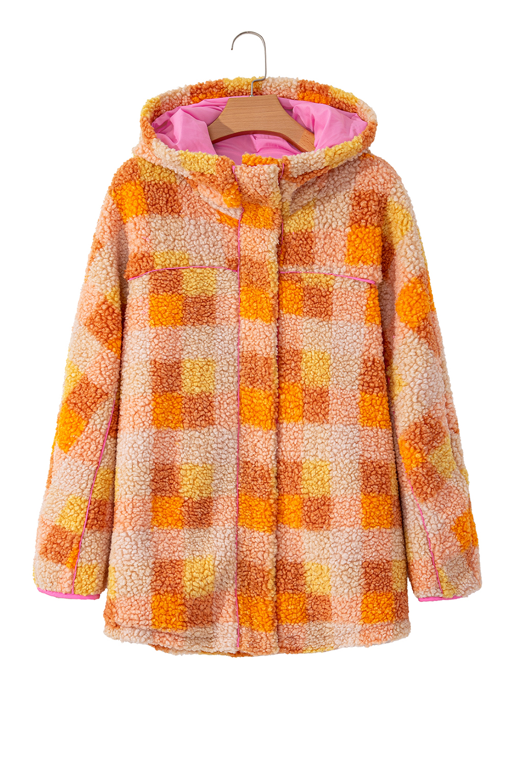 Orange Checkered Sherpa Hooded Jacket view 20