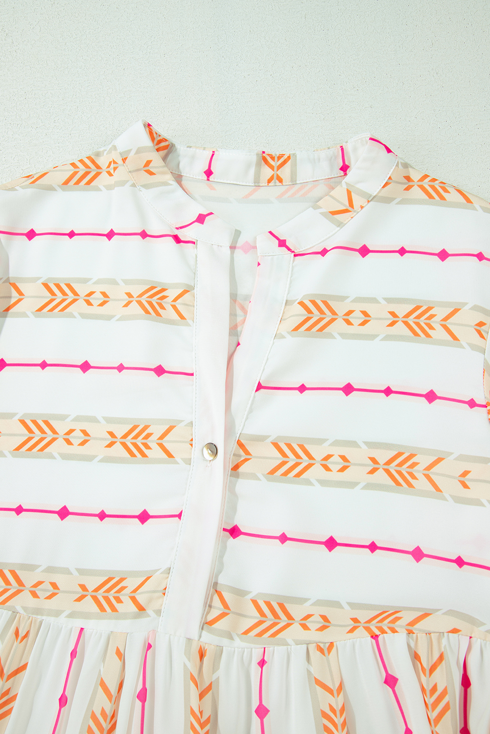 Orange Bohemian Printed Bracelet Sleeve Slit Neck Ruffled Loose Dress view 14