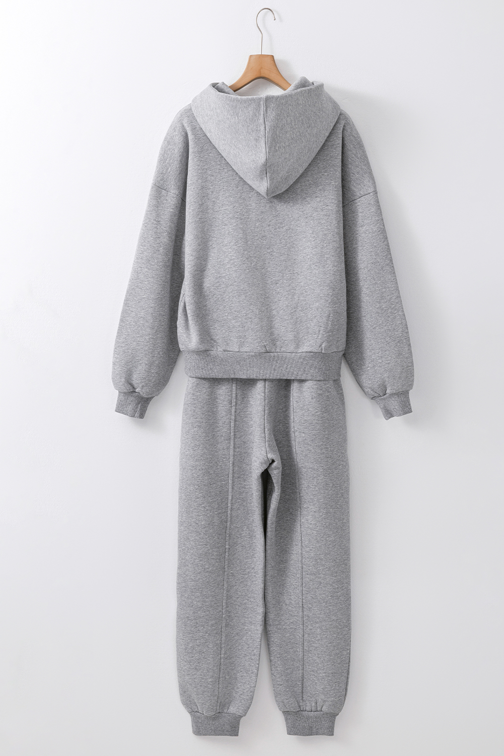 Gray Solid Exposed Seams Hoodie and Joggers Activewear Set view 10