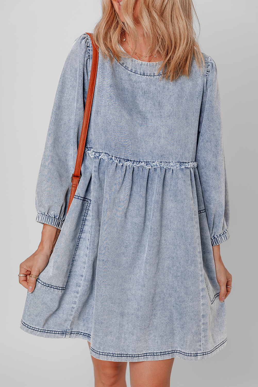 Beau Blue Light Wash High Waist Loose Fit Denim Mini Dress view 3