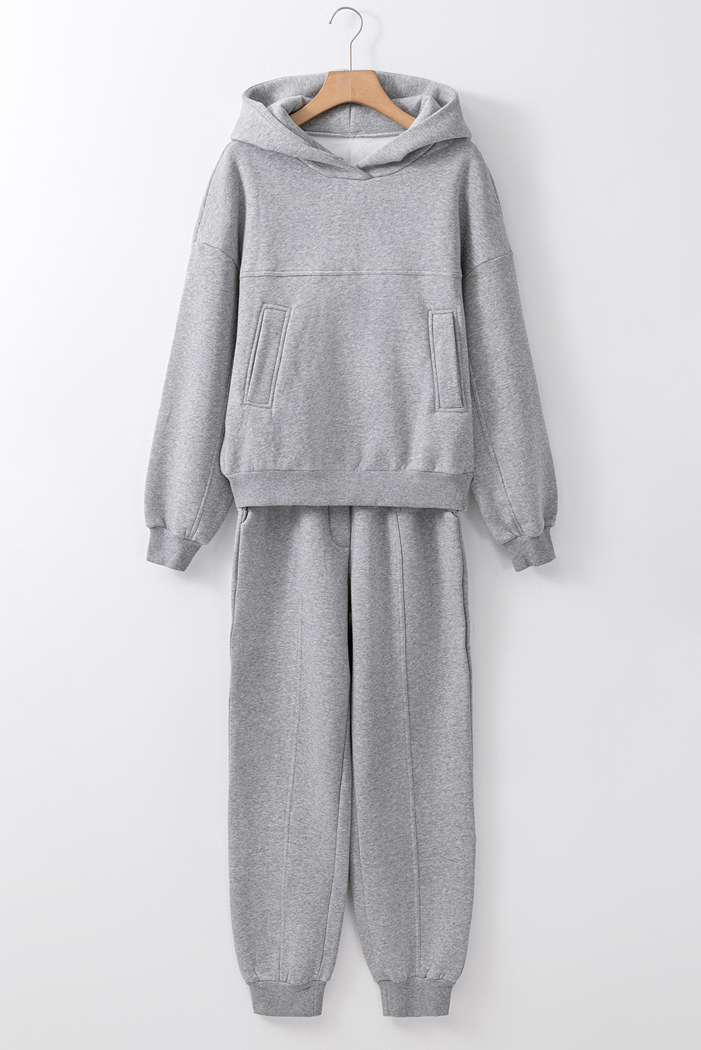 Gray Solid Exposed Seams Hoodie and Joggers Activewear Set view 9