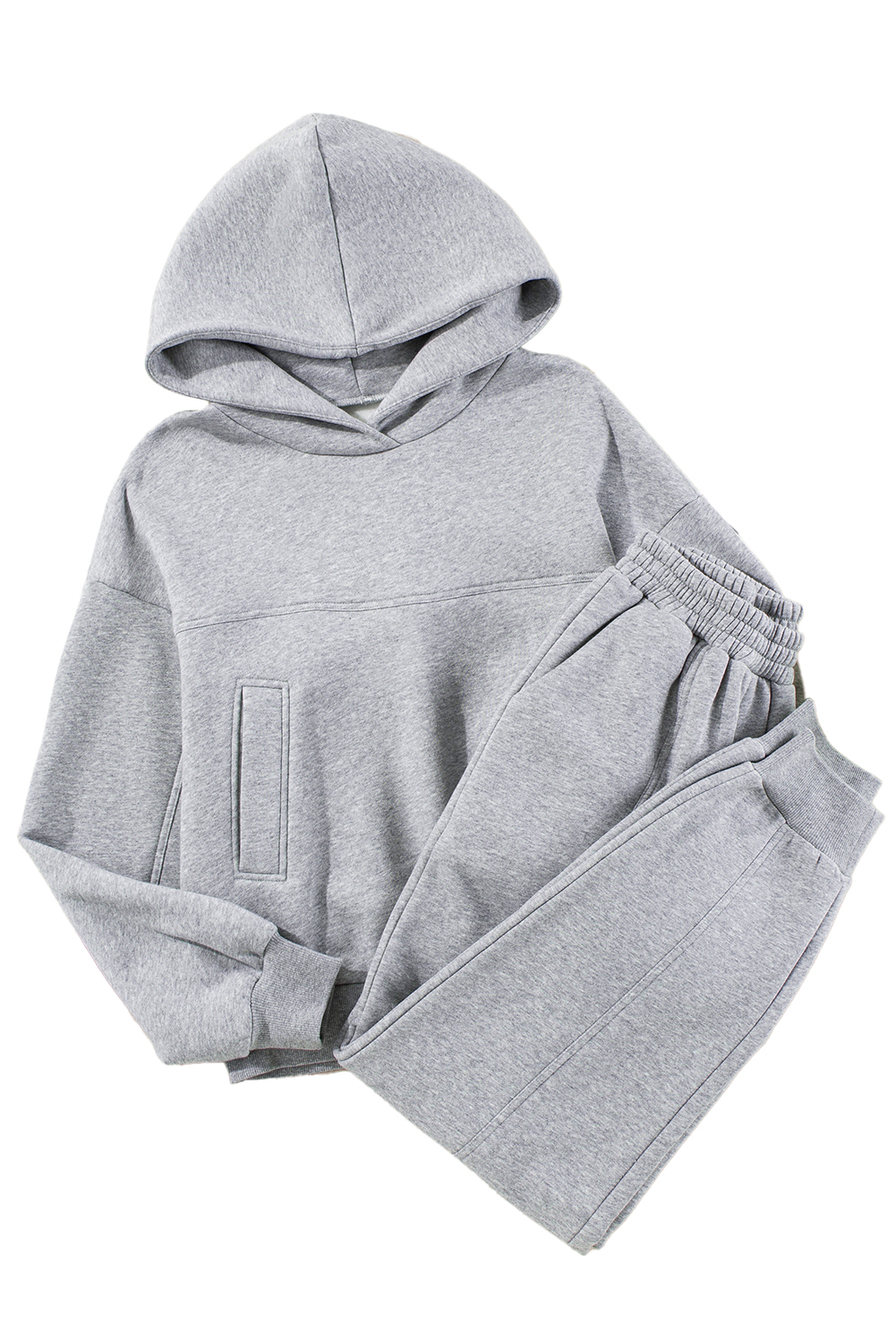 Gray Solid Exposed Seams Hoodie and Joggers Activewear Set view 24