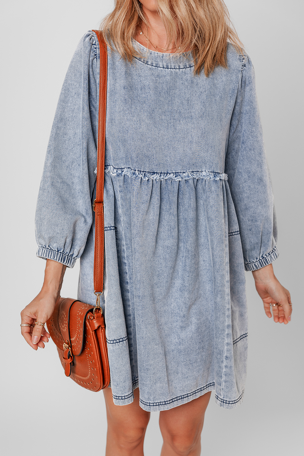 Beau Blue Light Wash High Waist Loose Fit Denim Mini Dress view 4