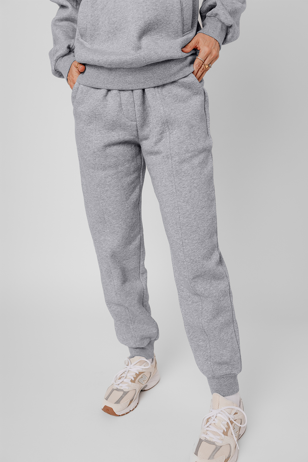 Gray Solid Exposed Seams Hoodie and Joggers Activewear Set view 6