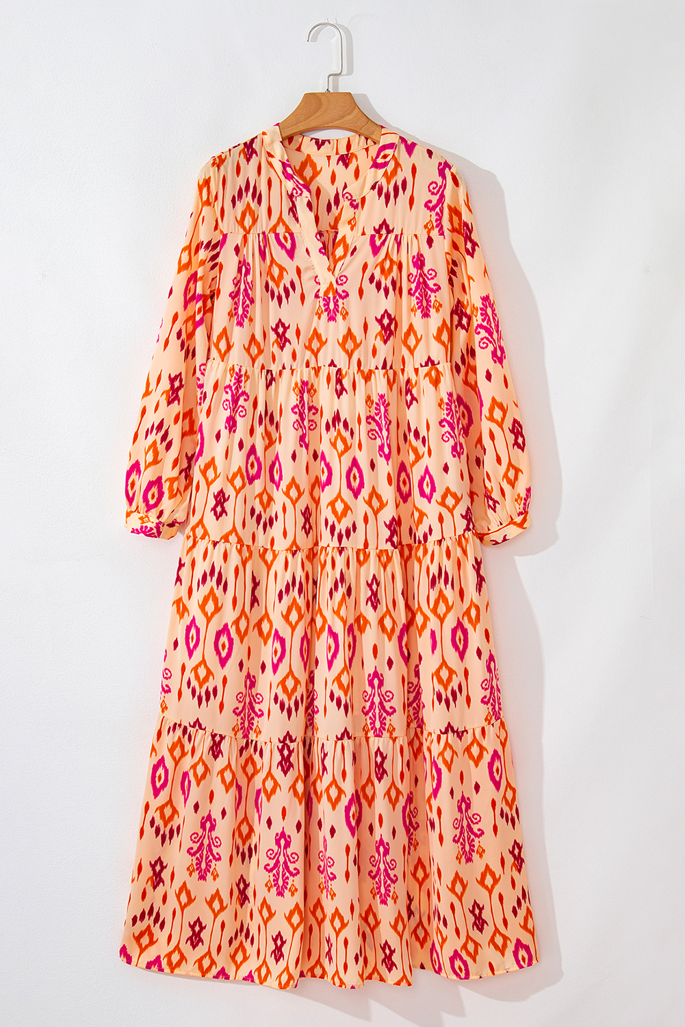 Orange Western Abstract Geometric Printed Maxi Dress view 12