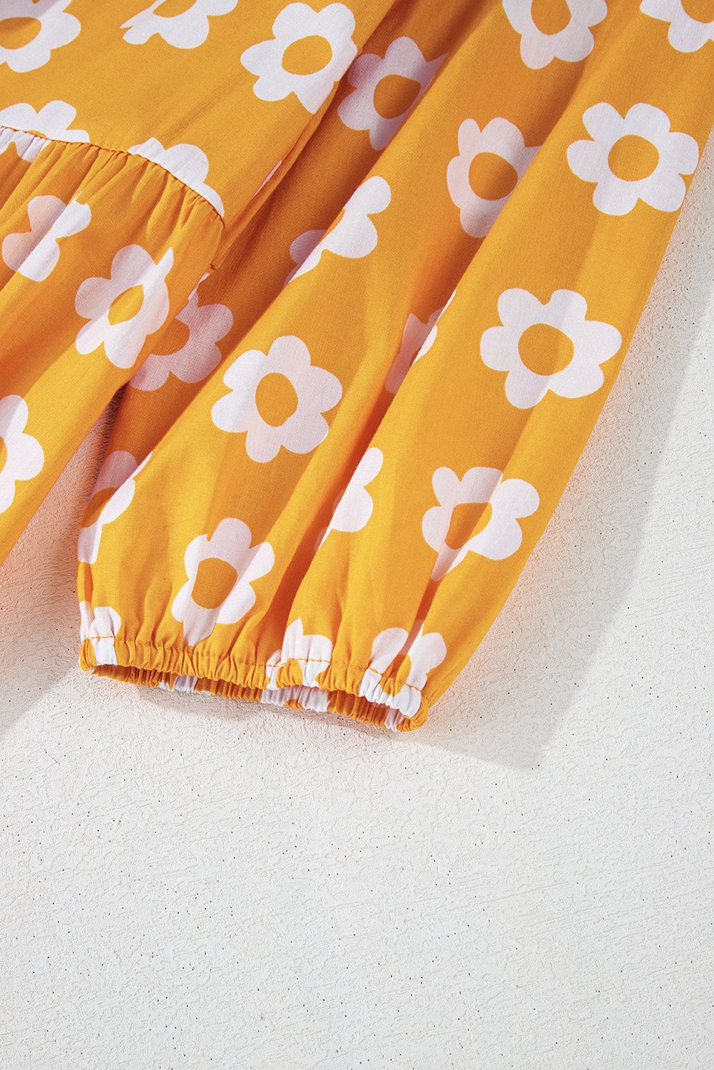 Yellow Flower Print Bracelet Sleeve Buttons Collared Maxi Dress view 19