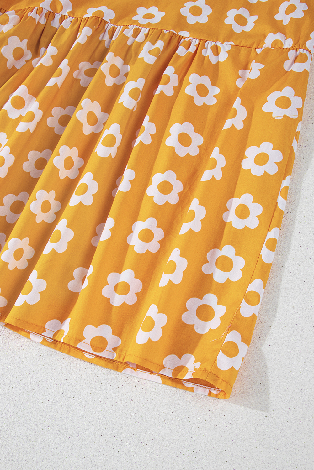 Yellow Flower Print Bracelet Sleeve Buttons Collared Maxi Dress view 17
