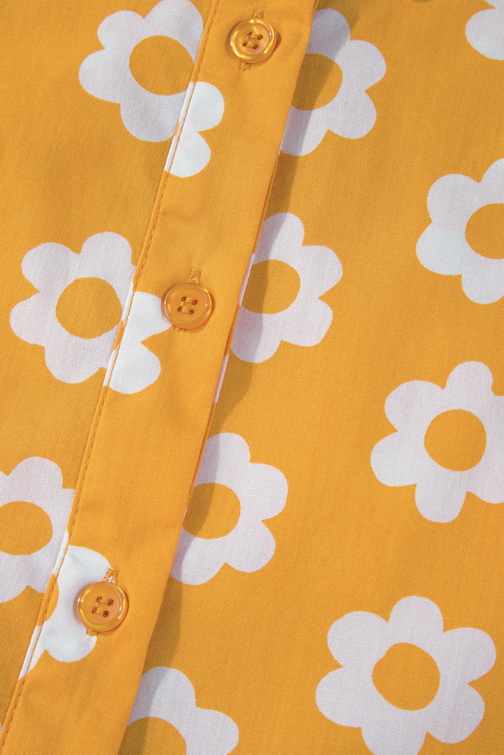 Yellow Flower Print Bracelet Sleeve Buttons Collared Maxi Dress view 20