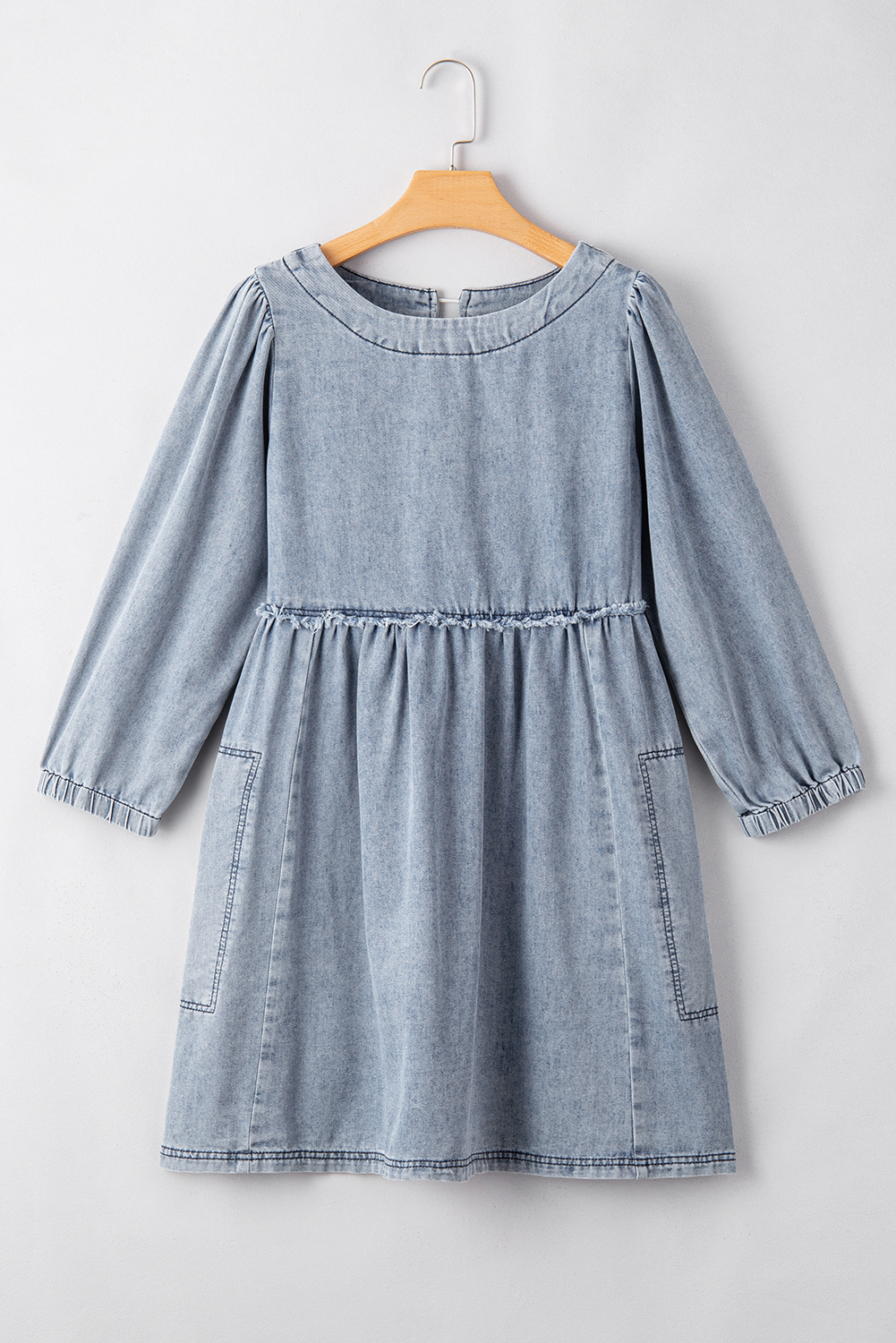 Beau Blue Light Wash High Waist Loose Fit Denim Mini Dress view 13