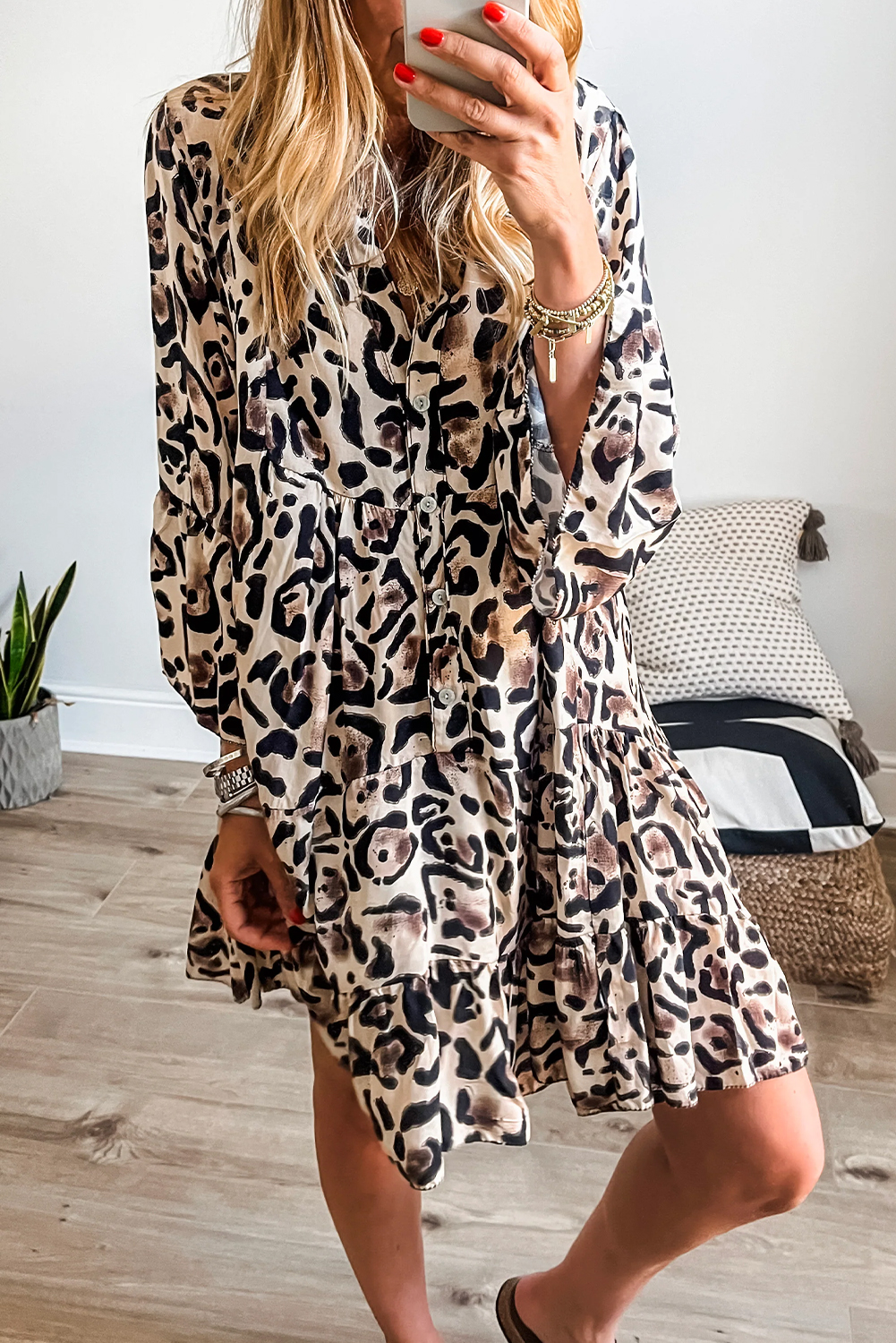 Leopard Buttoned Sleeveless Dress
