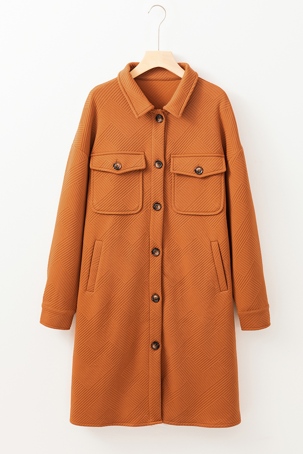 Gold Flame Textured Collared Drop Shoulder Buttoned Front Duster Coat view 3