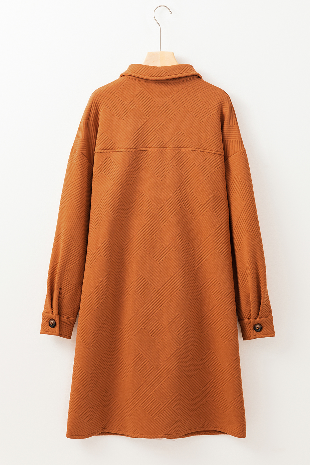 Gold Flame Textured Collared Drop Shoulder Buttoned Front Duster Coat view 4