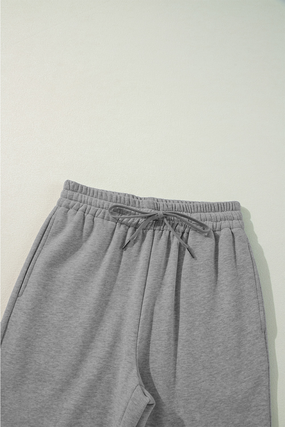 Light Grey Solid Color Fleece Lined Drawstring Waist Casual Pants view 17