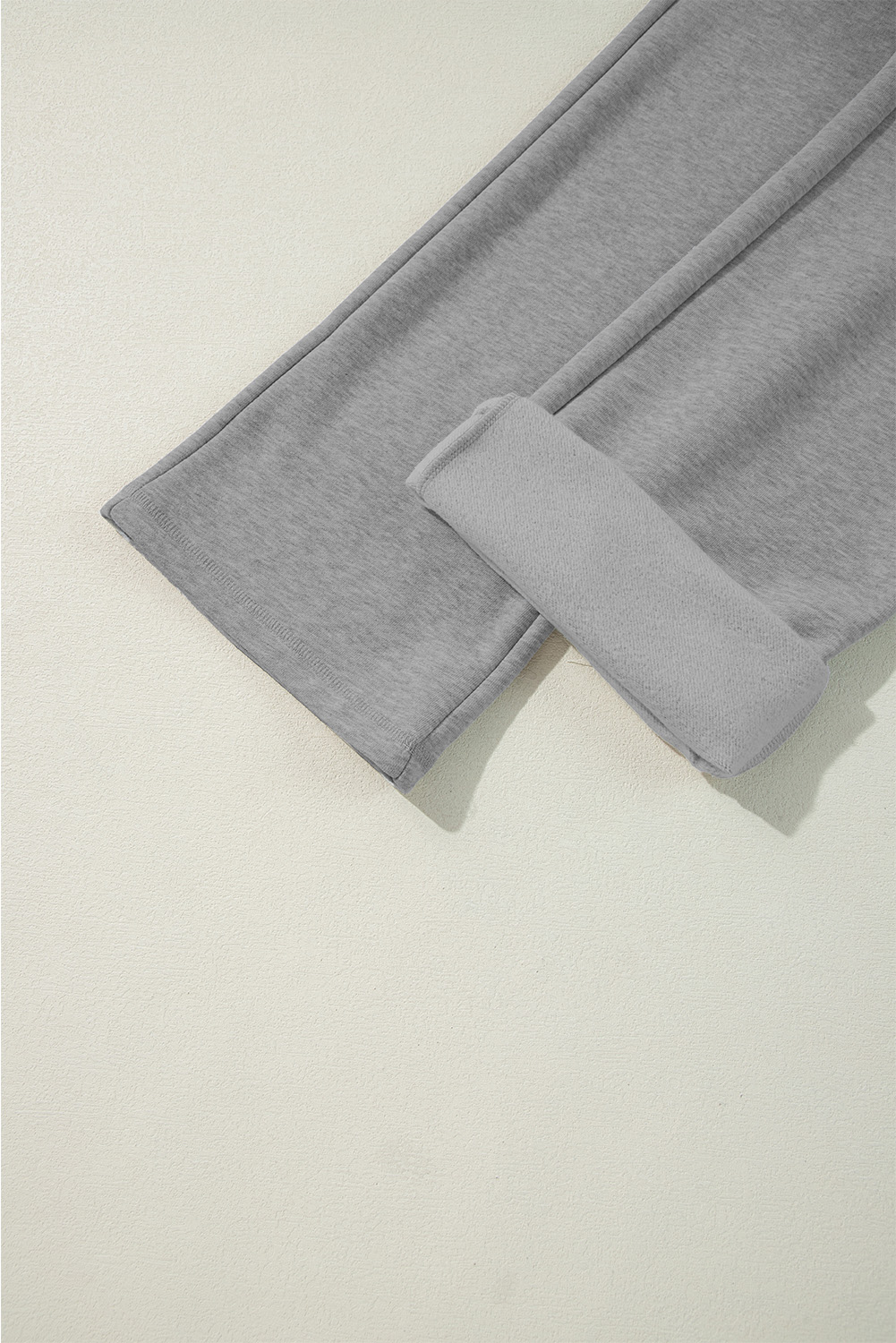 Light Grey Solid Color Fleece Lined Drawstring Waist Casual Pants view 18