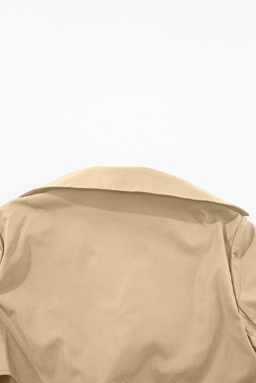 Pale Khaki Solid Color Lapel Collar Waist Tie Wind Coat view 18