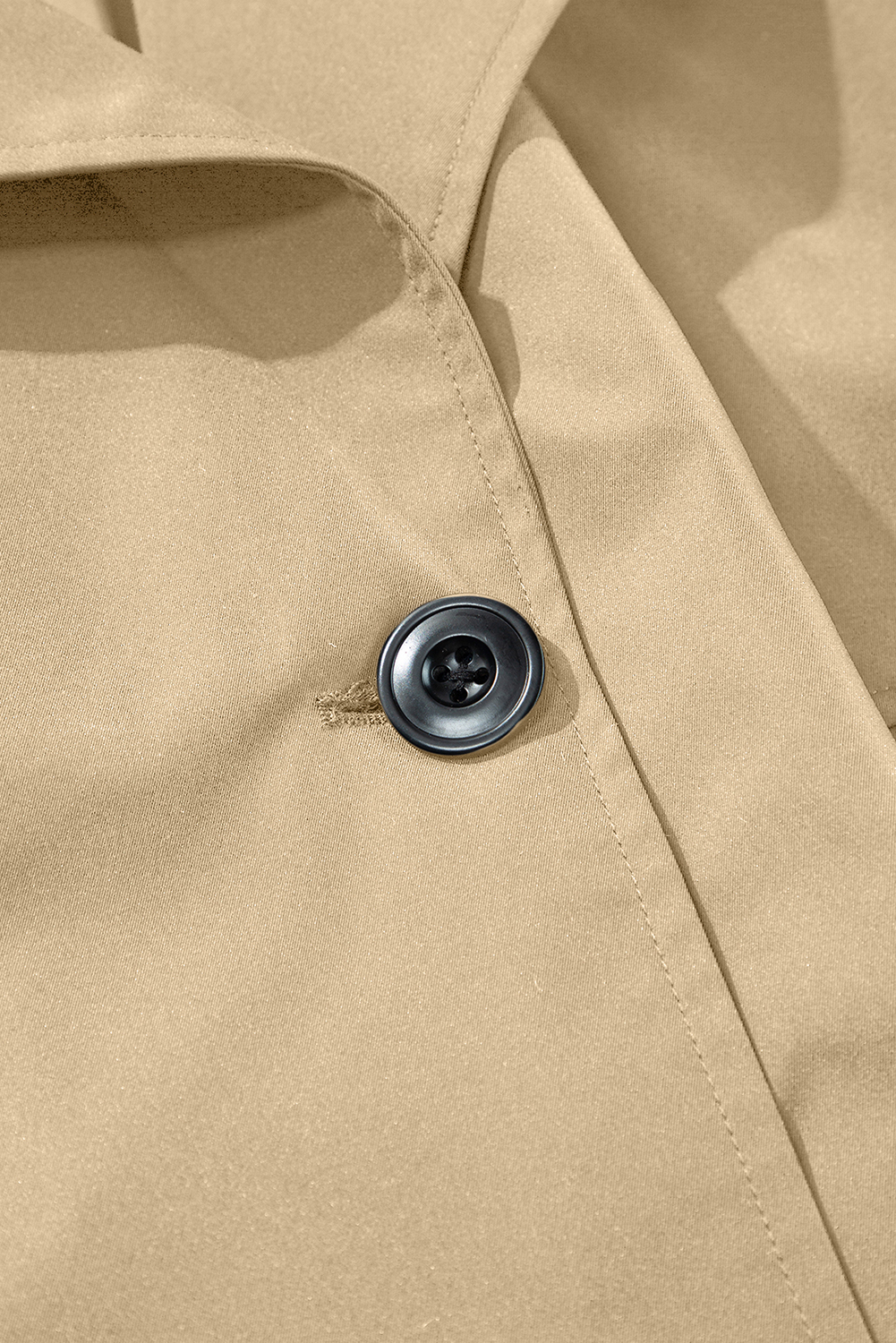 Pale Khaki Solid Color Lapel Collar Waist Tie Wind Coat view 14
