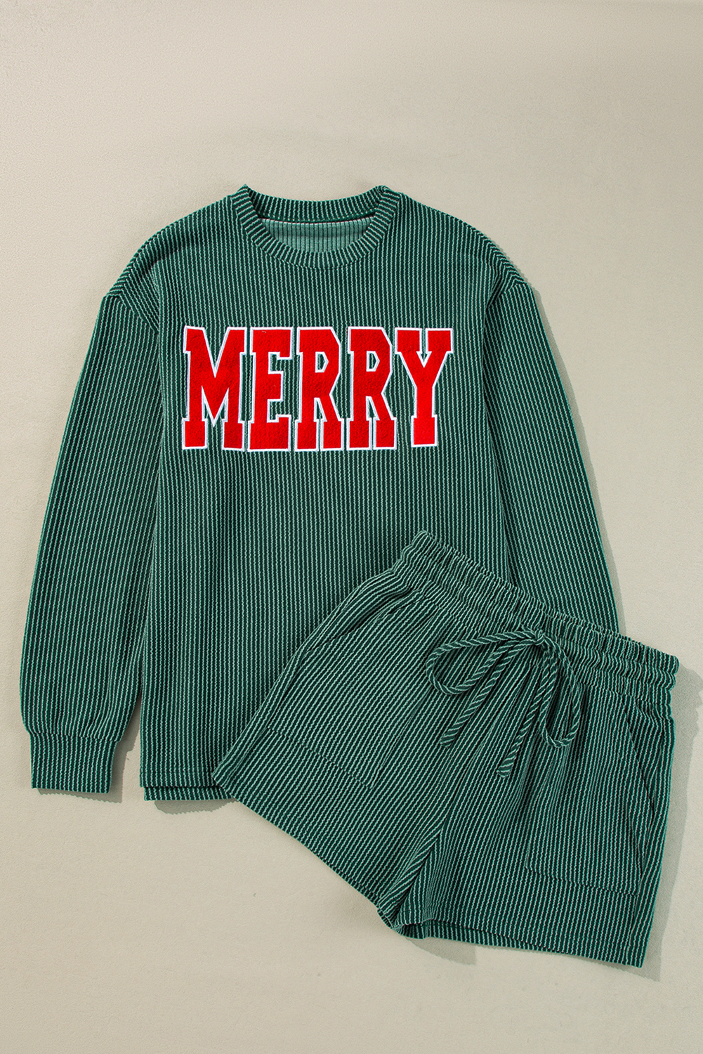 Evergreen Corded MERRY Graphic Long Sleeve Top and Shorts Set view 11