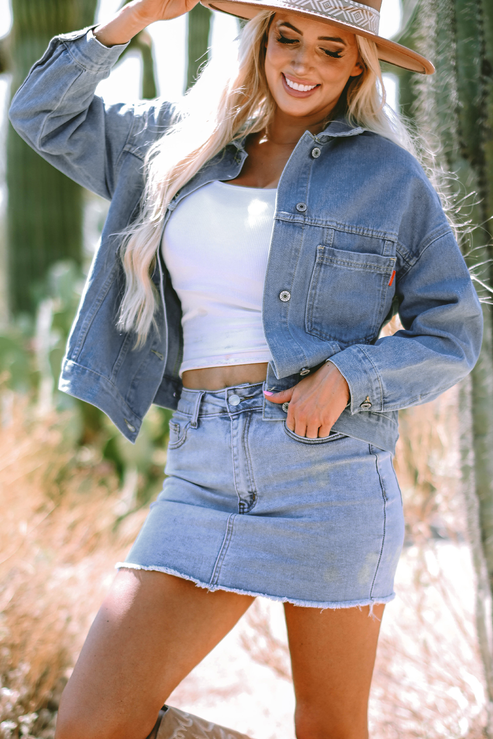 Wild Wind Washed Oversize Pocketed Denim Jacket view 4