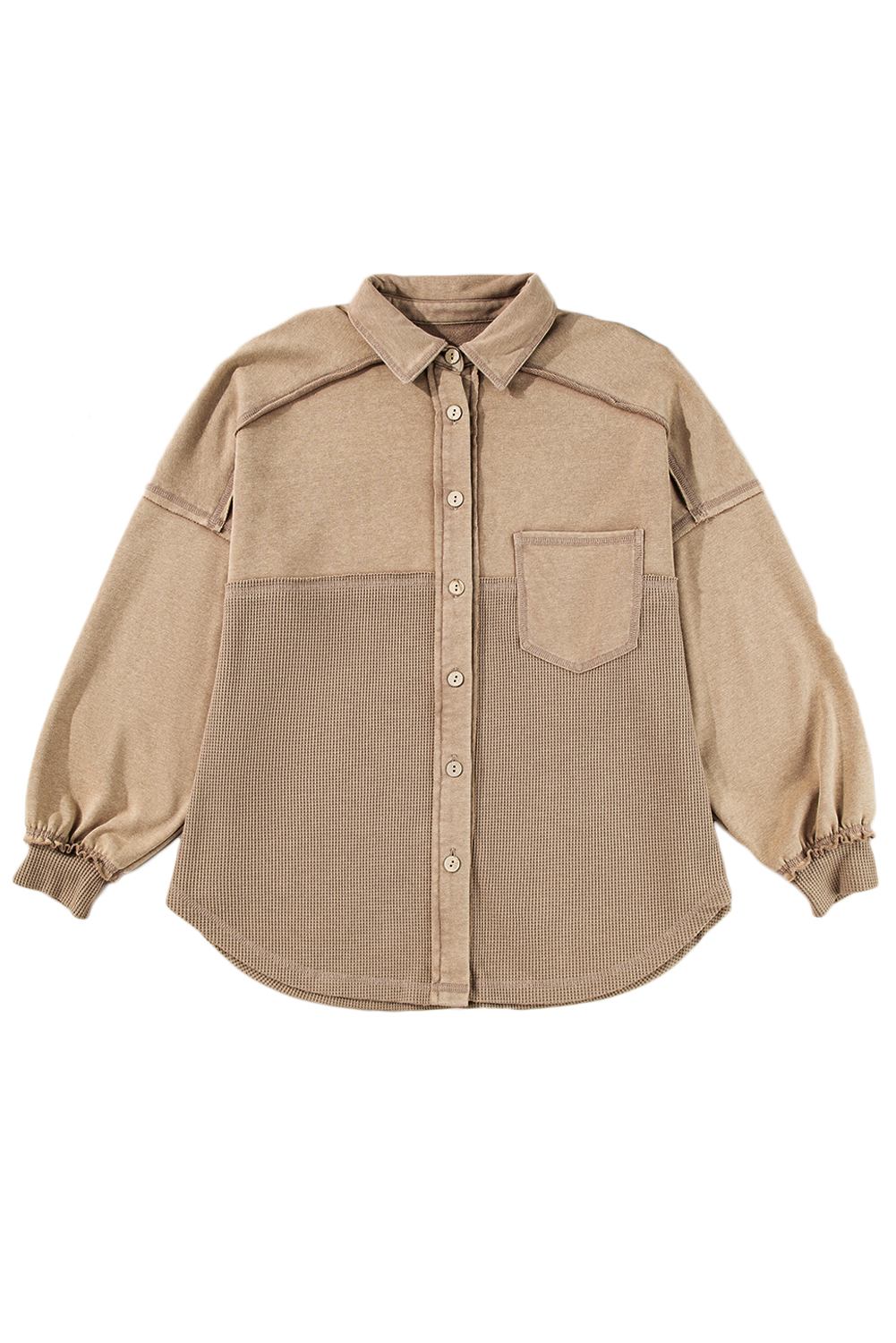 Goat Mineral Wash Textured Patchwork Loose Fit Shacket view 19