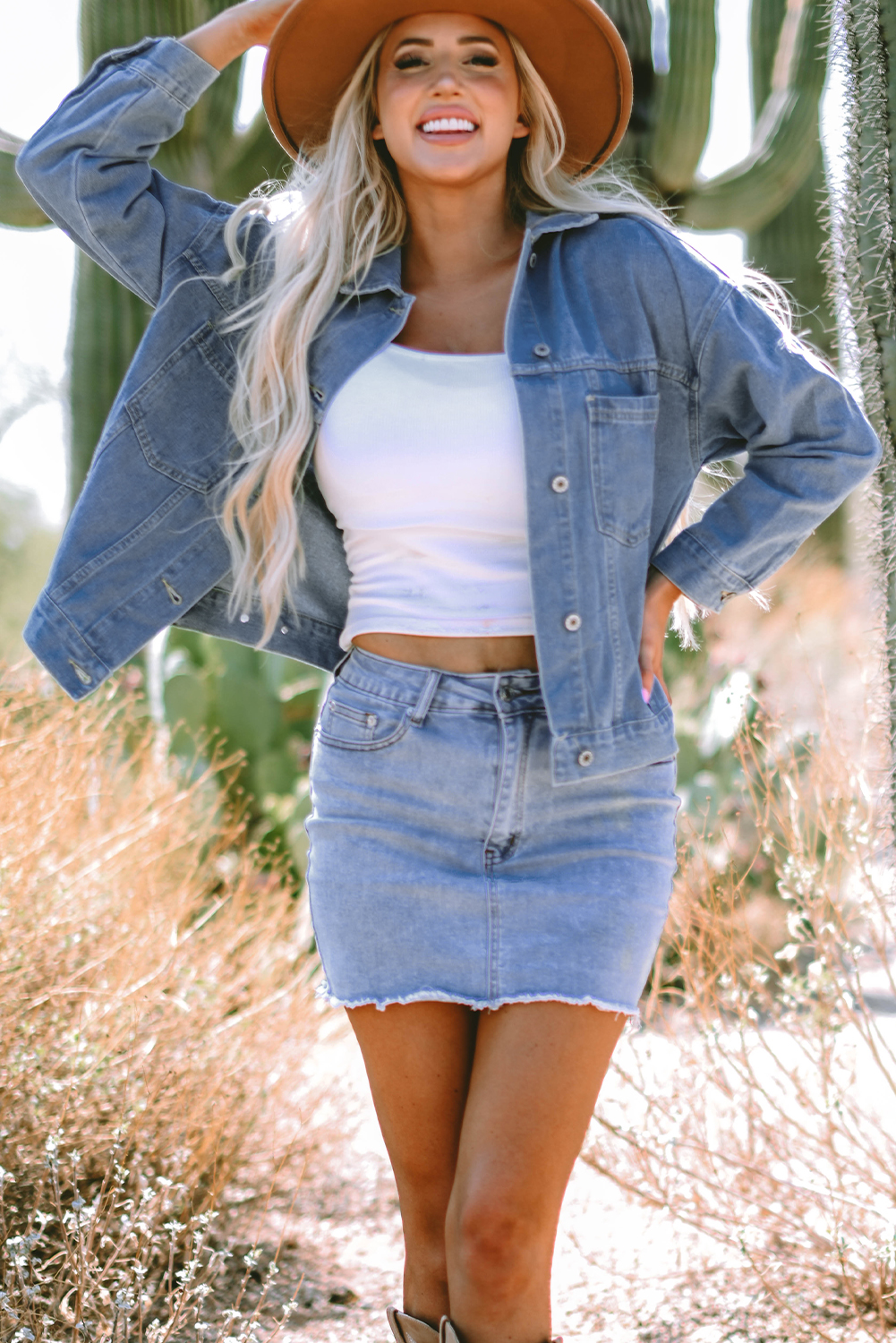 Wild Wind Washed Oversize Pocketed Denim Jacket view 5
