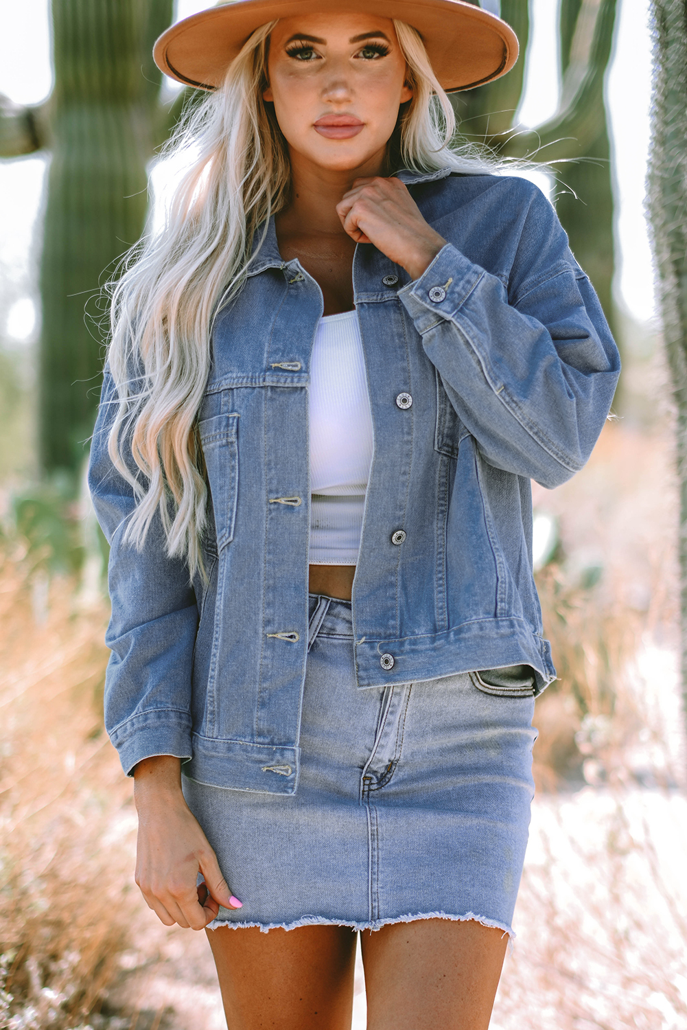 Wild Wind Washed Oversize Pocketed Denim Jacket view 6