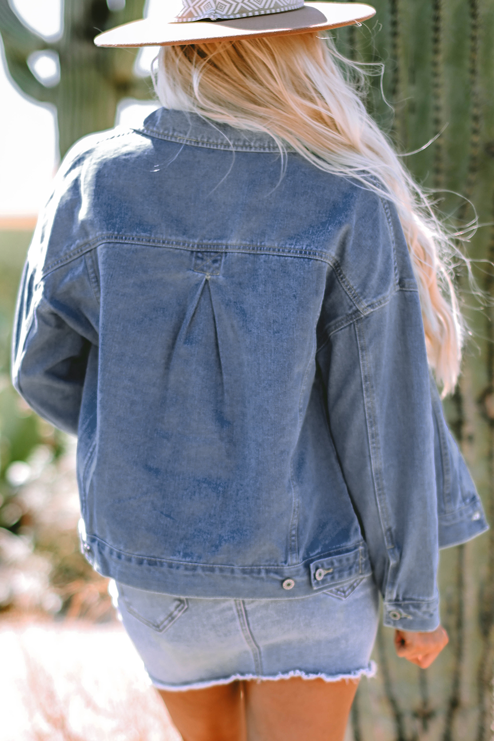 Wild Wind Washed Oversize Pocketed Denim Jacket view 2