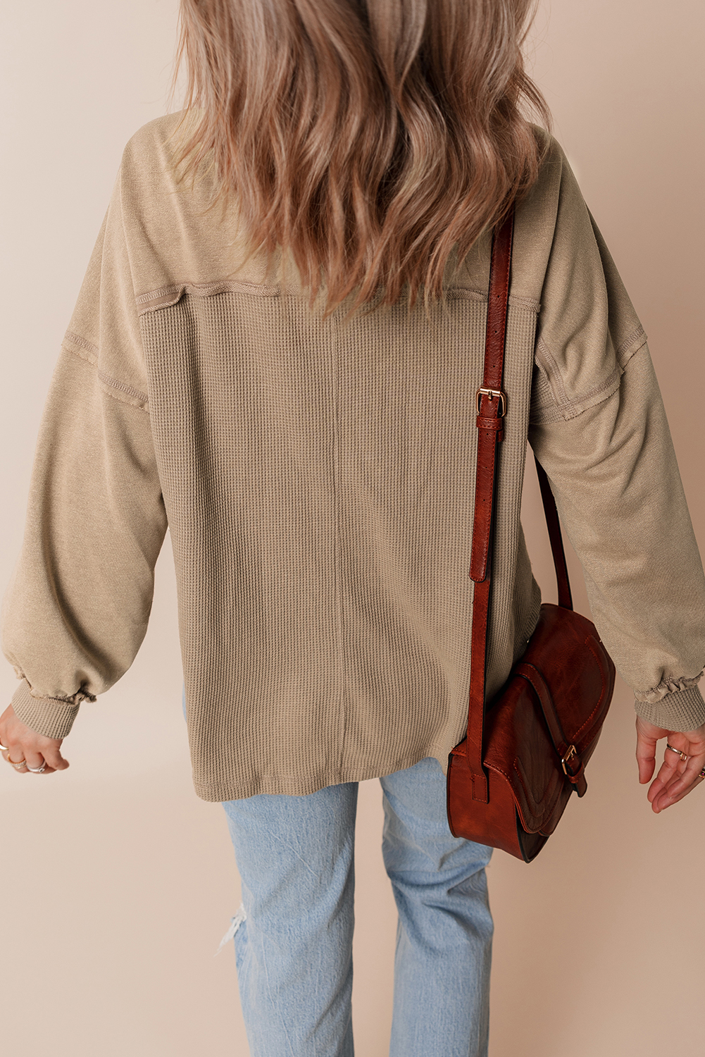 Goat Mineral Wash Textured Patchwork Loose Fit Shacket view 2