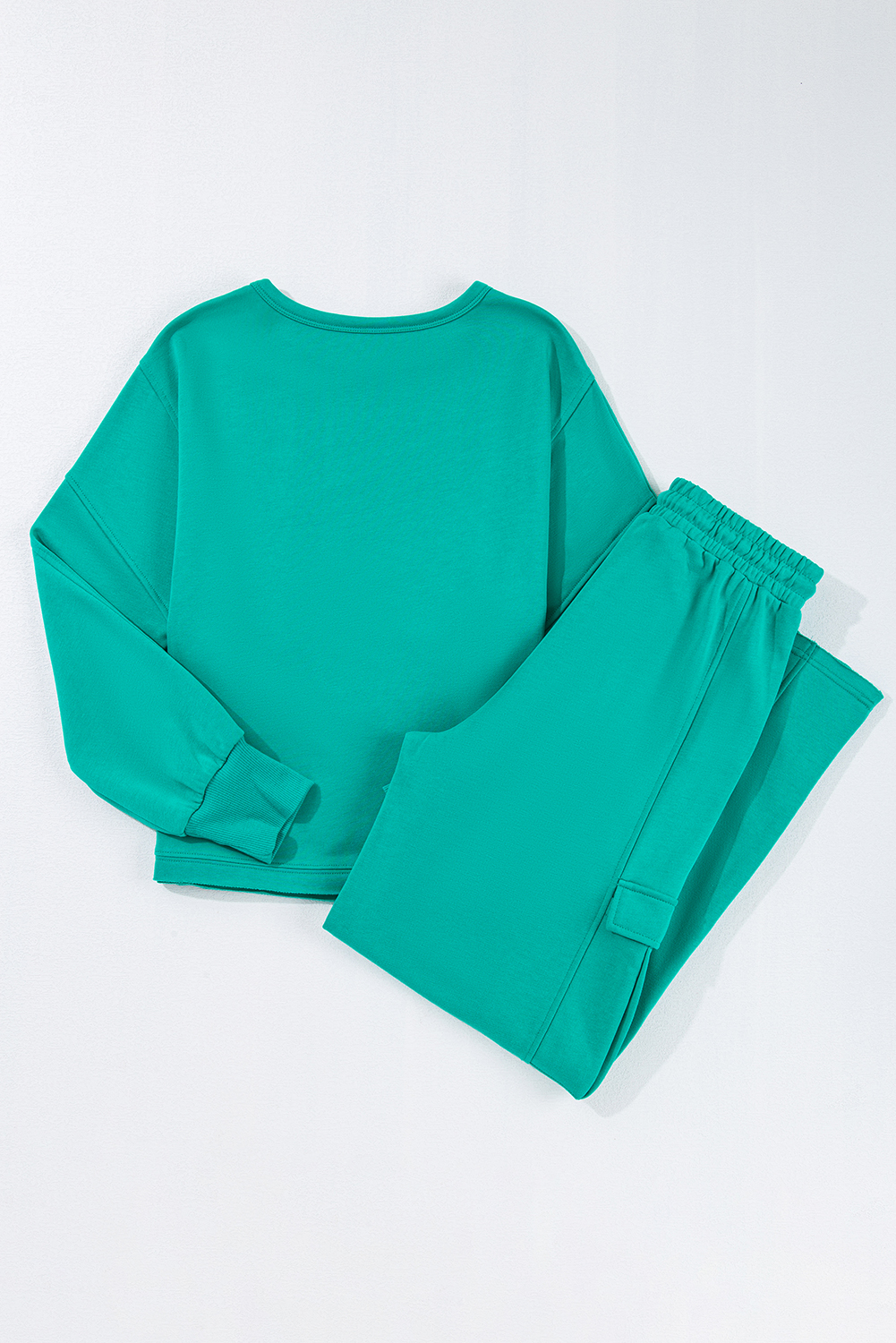 Solid Color Pullover Top and Cargo Pants Set view 5