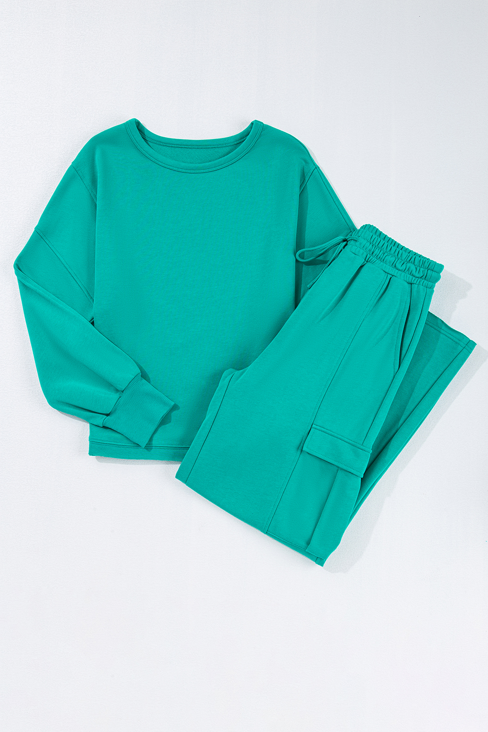 Solid Color Pullover Top and Cargo Pants Set view 4