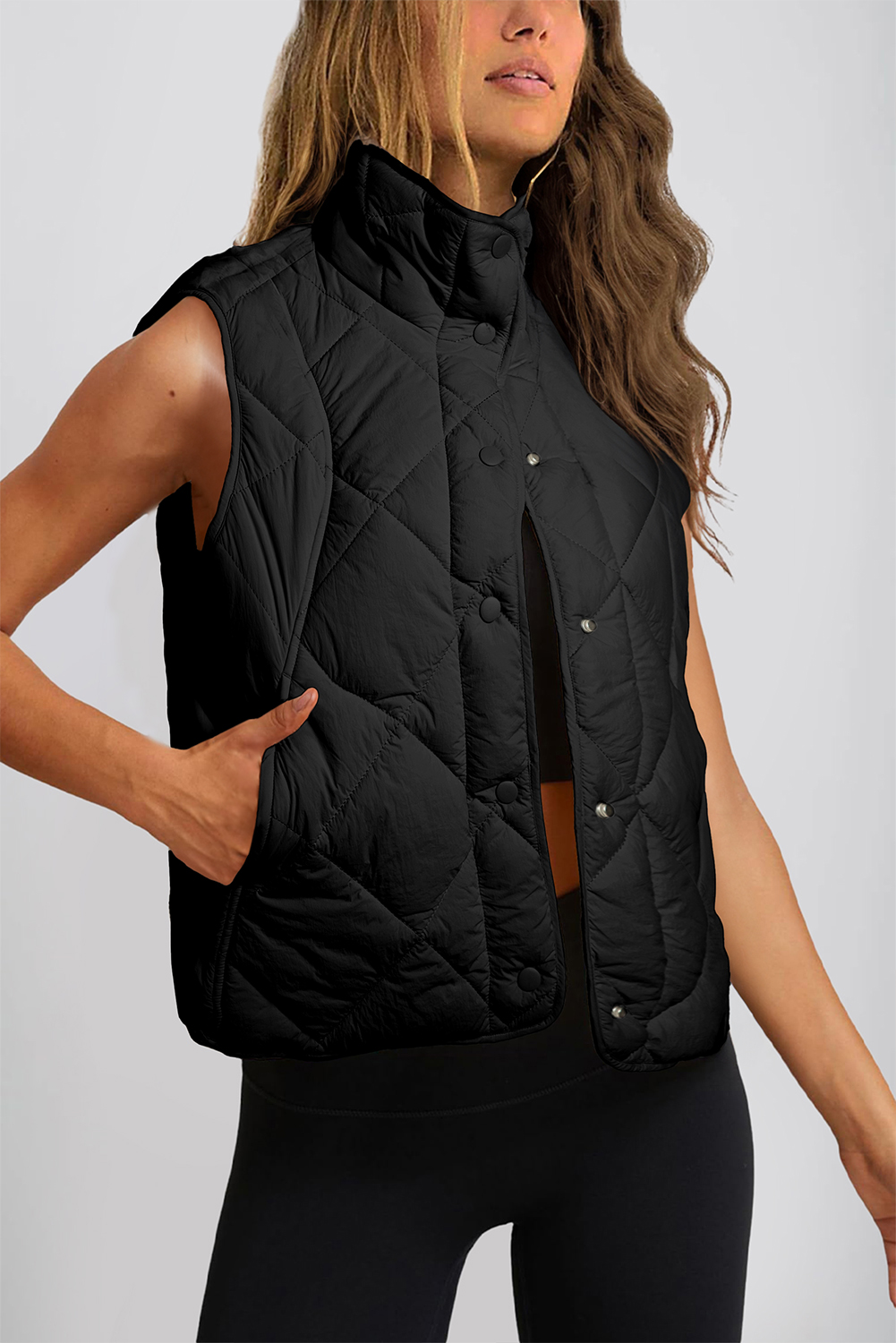 Embroidered Button Up V-Neck Vest Coat