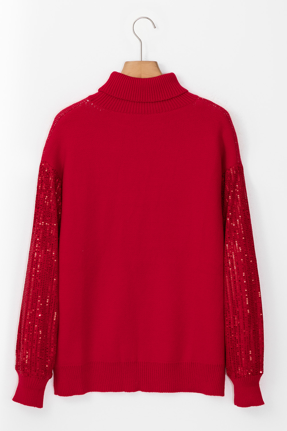 Racing Red Merry Graphic Sequin Sleeve Turtleneck Sweater view 17