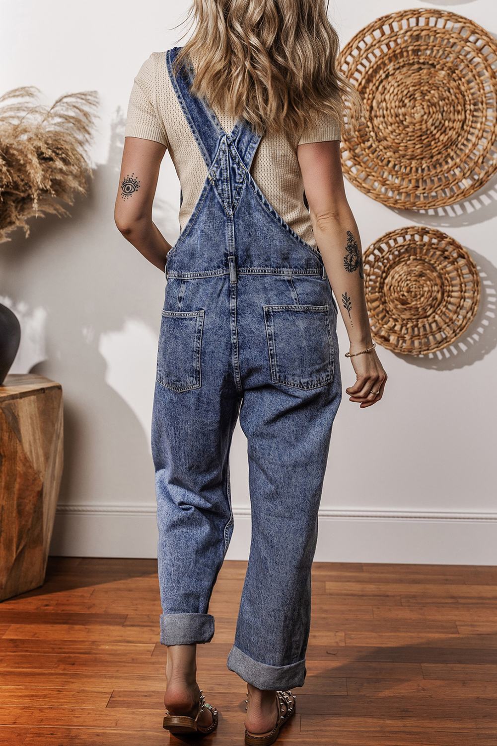 Sail Blue Denim Bib Straight Leg Jumpsuit with Pockets view 2