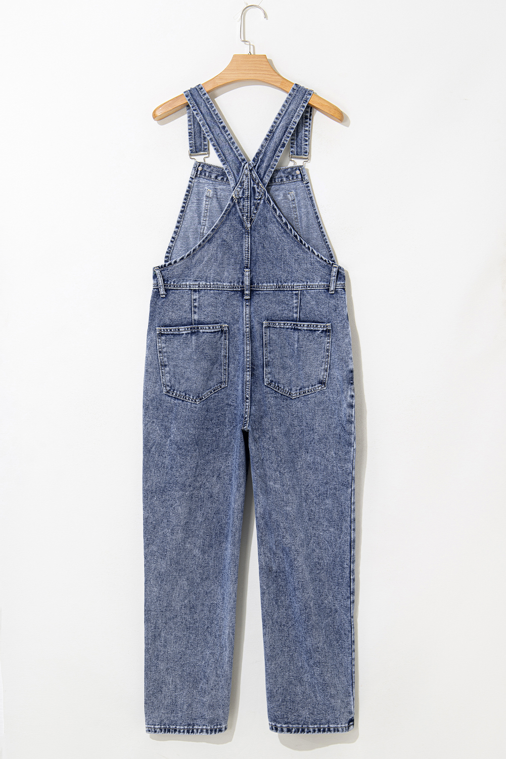 Sail Blue Denim Bib Straight Leg Jumpsuit with Pockets view 10
