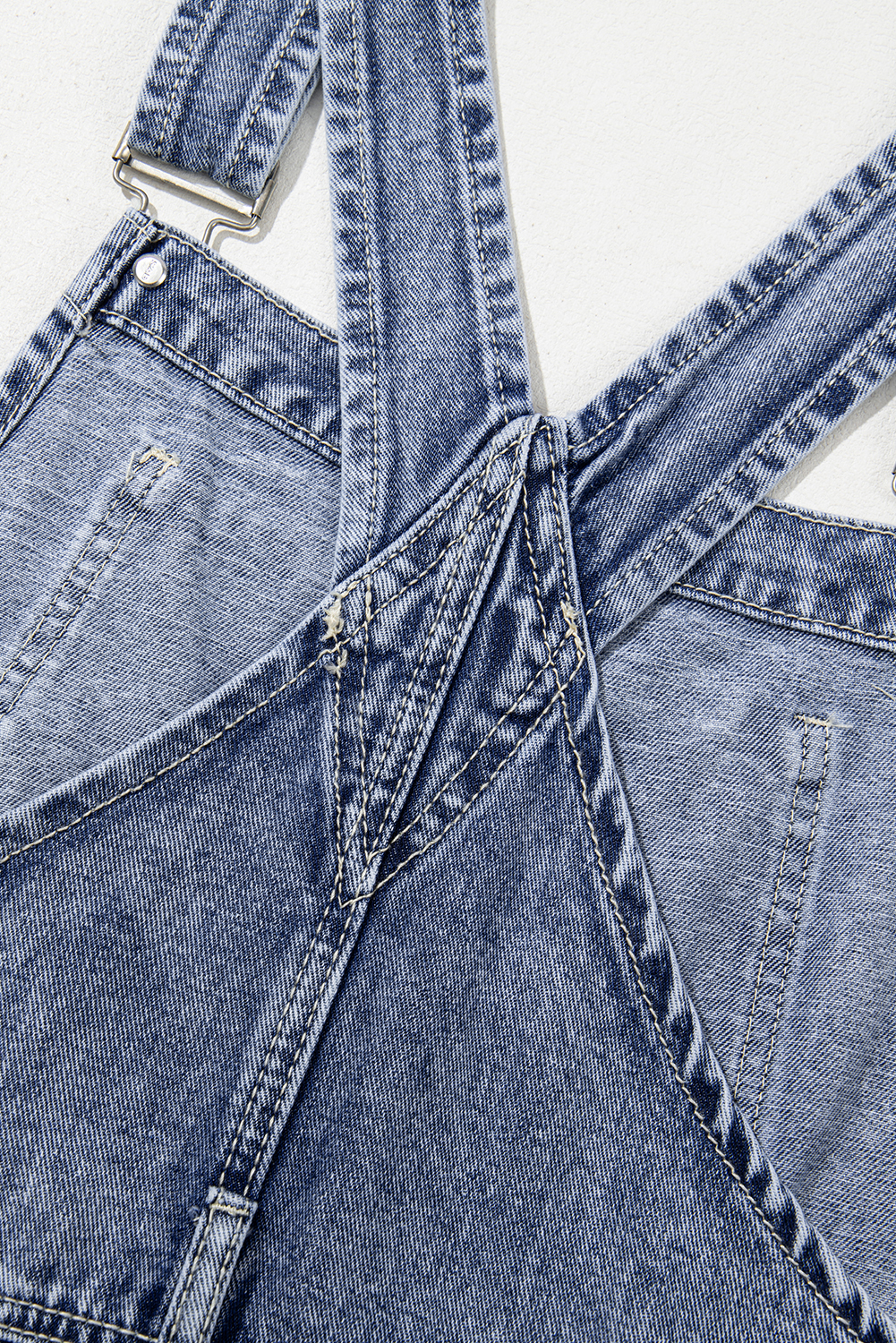 Sail Blue Denim Bib Straight Leg Jumpsuit with Pockets view 14