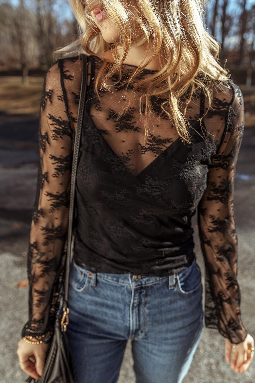 MICAH BLACK LACE LONG SLEEVE BLOUSE main image 0
