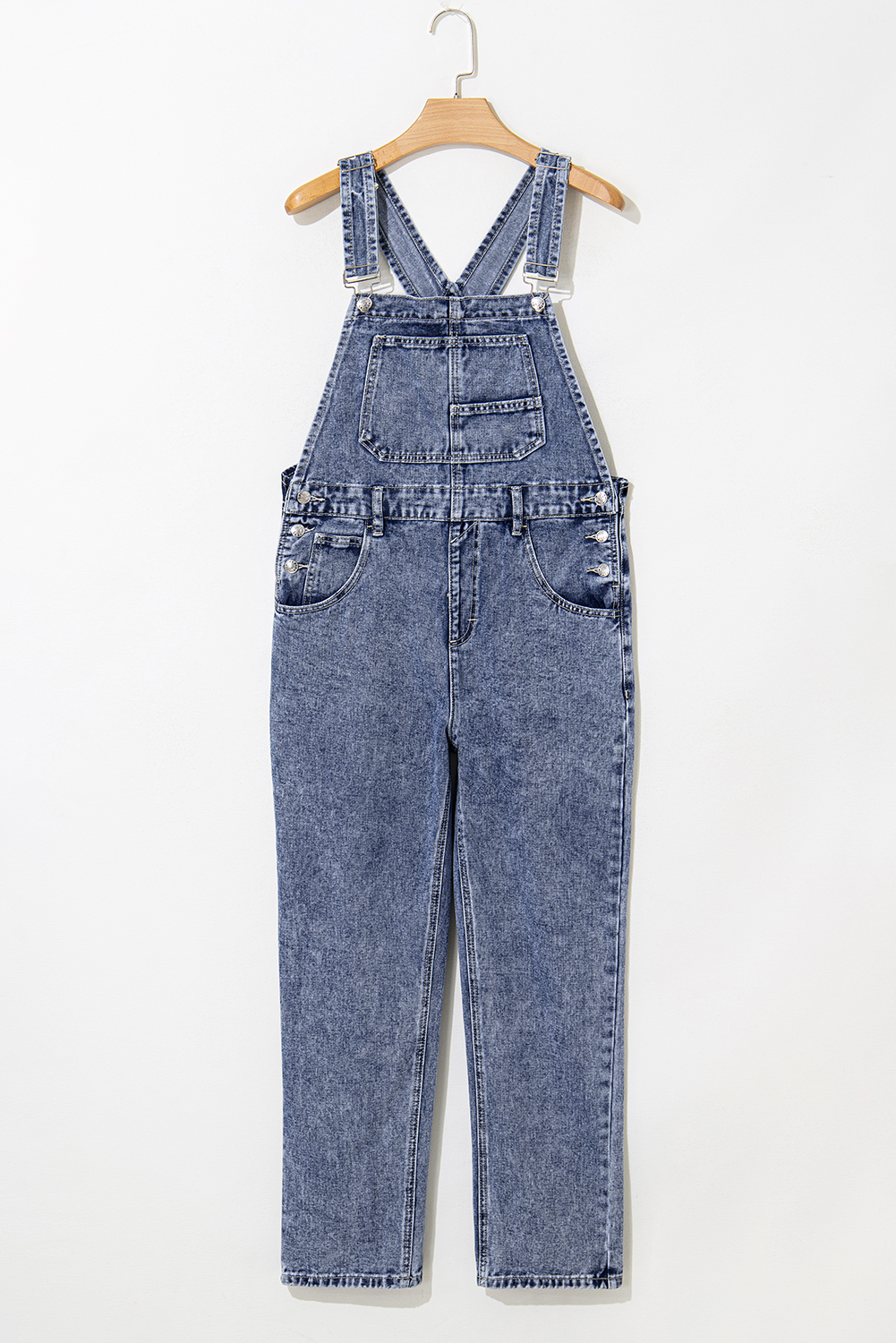 Sail Blue Denim Bib Straight Leg Jumpsuit with Pockets view 9