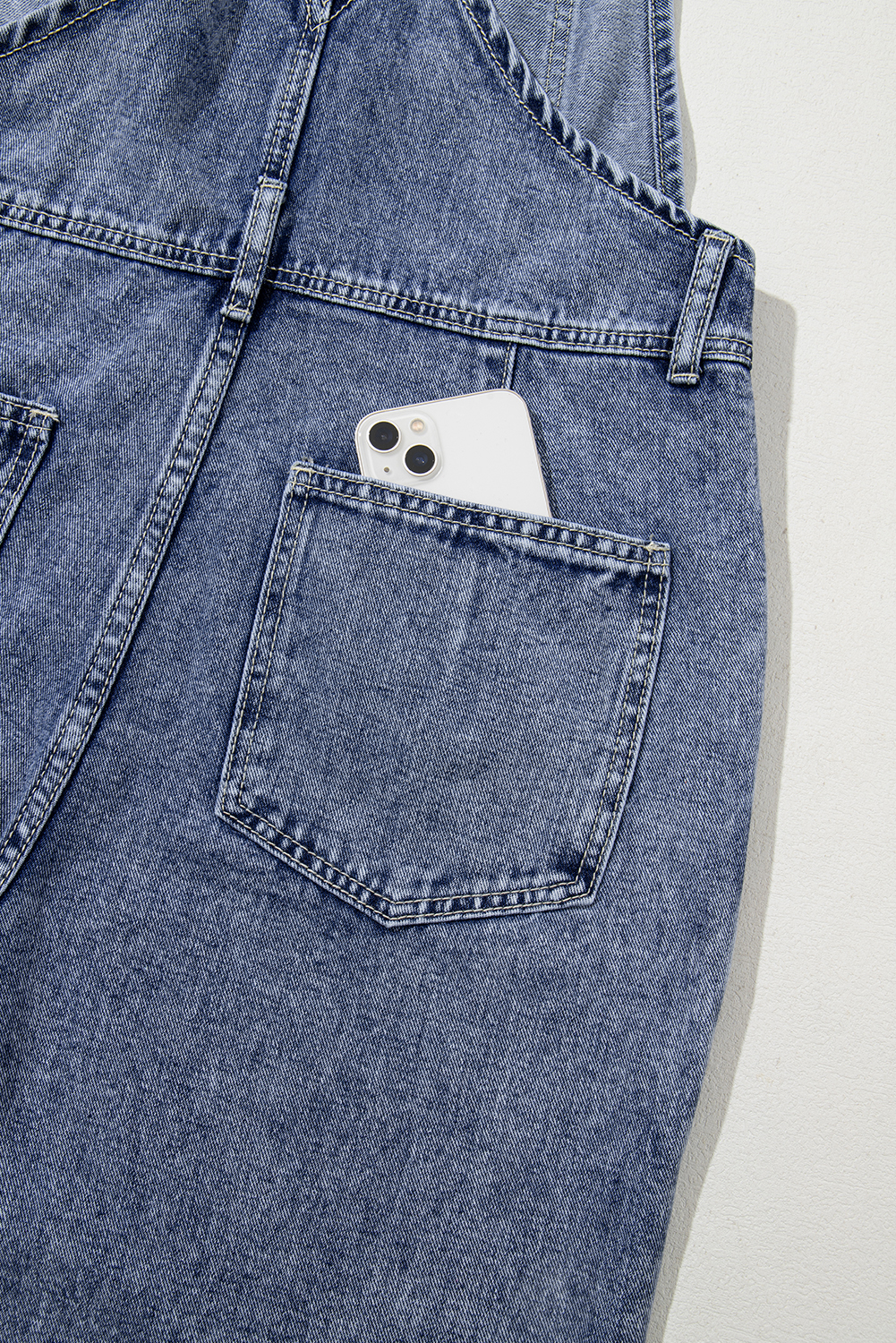 Sail Blue Denim Bib Straight Leg Jumpsuit with Pockets view 13