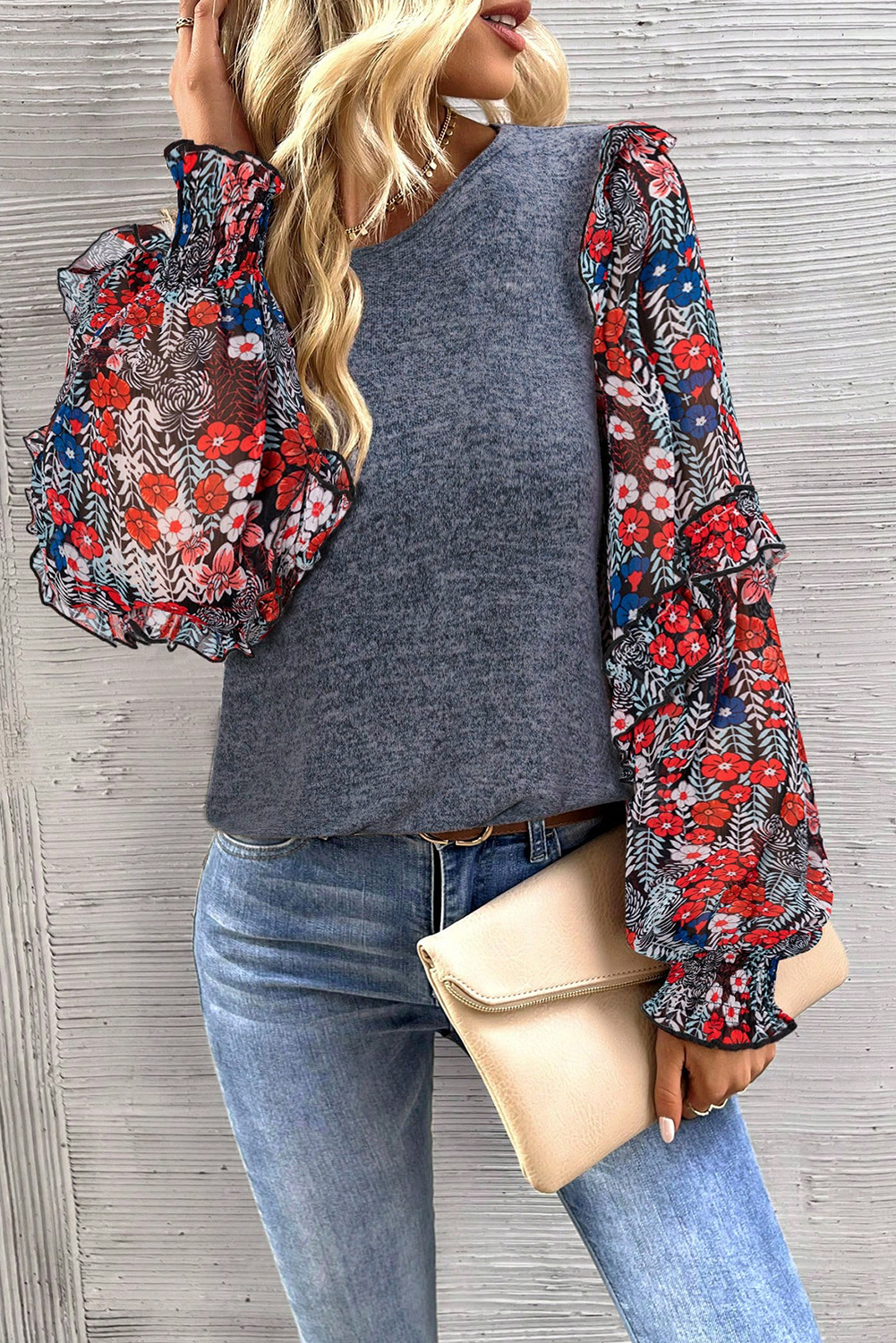 Floral Happy Blue Crewneck