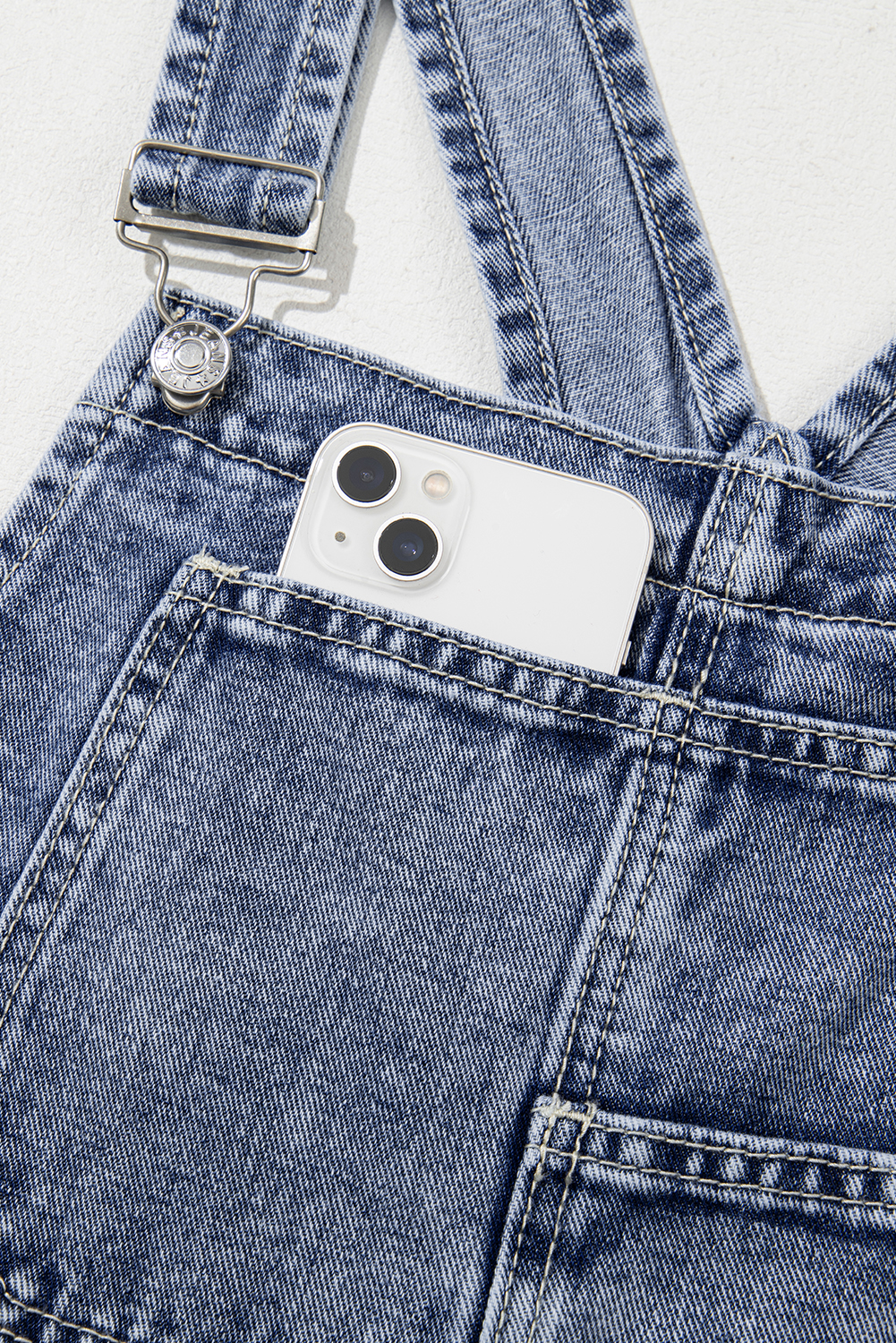 Sail Blue Denim Bib Straight Leg Jumpsuit with Pockets view 19