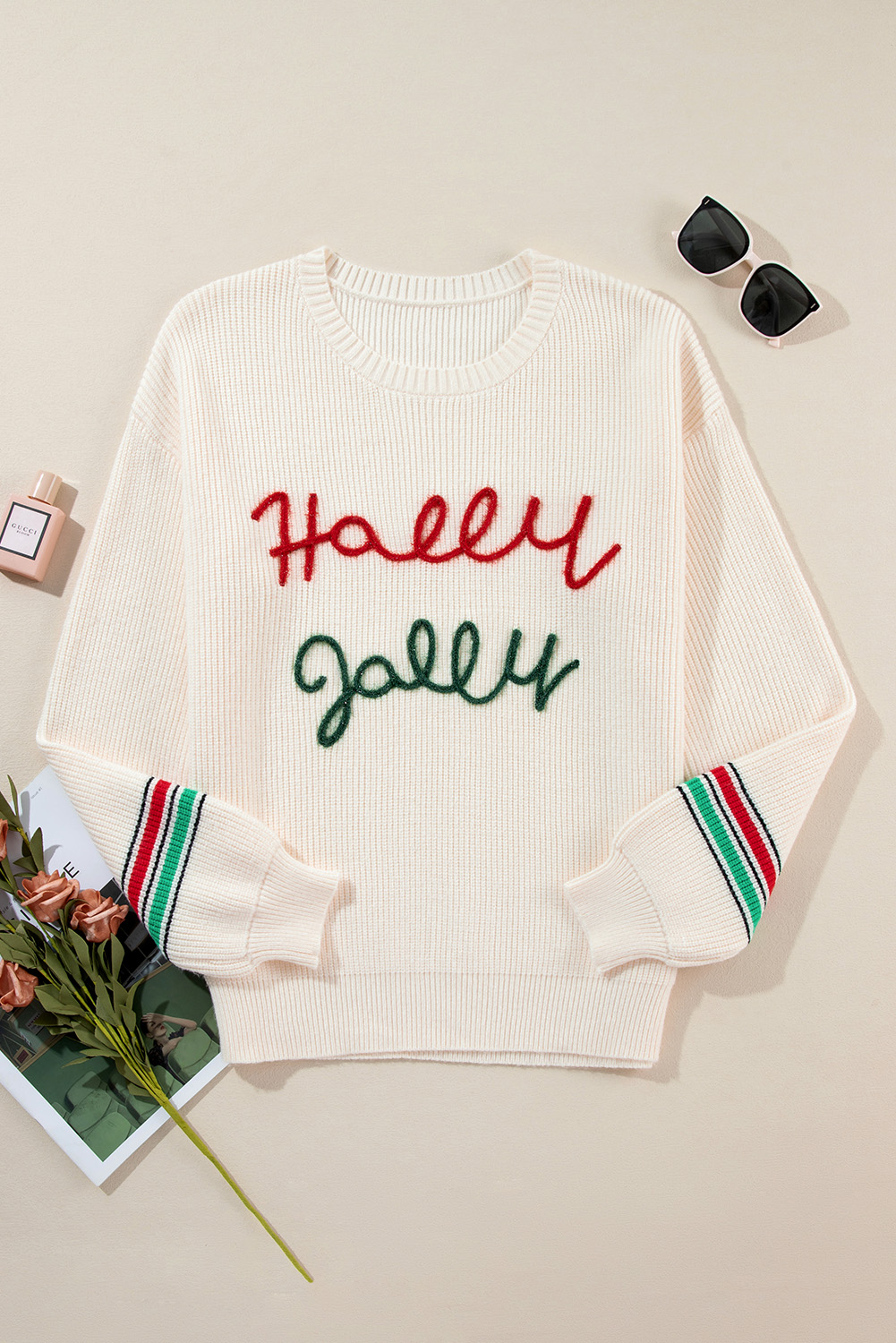 Beige Tinsel Holly Jolly Graphic Classic Sweater view 25