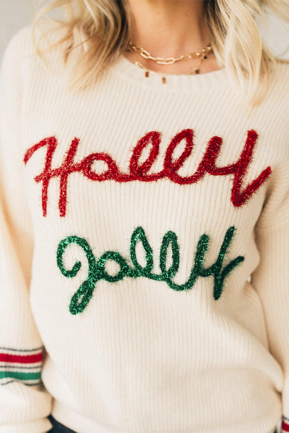 Beige Tinsel Holly Jolly Graphic Classic Sweater view 24