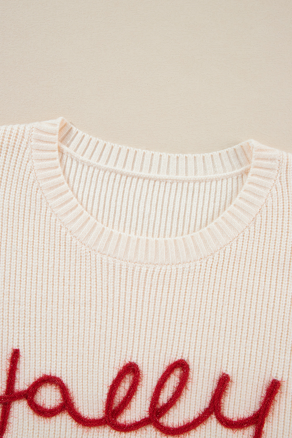 Beige Tinsel Holly Jolly Graphic Classic Sweater view 28