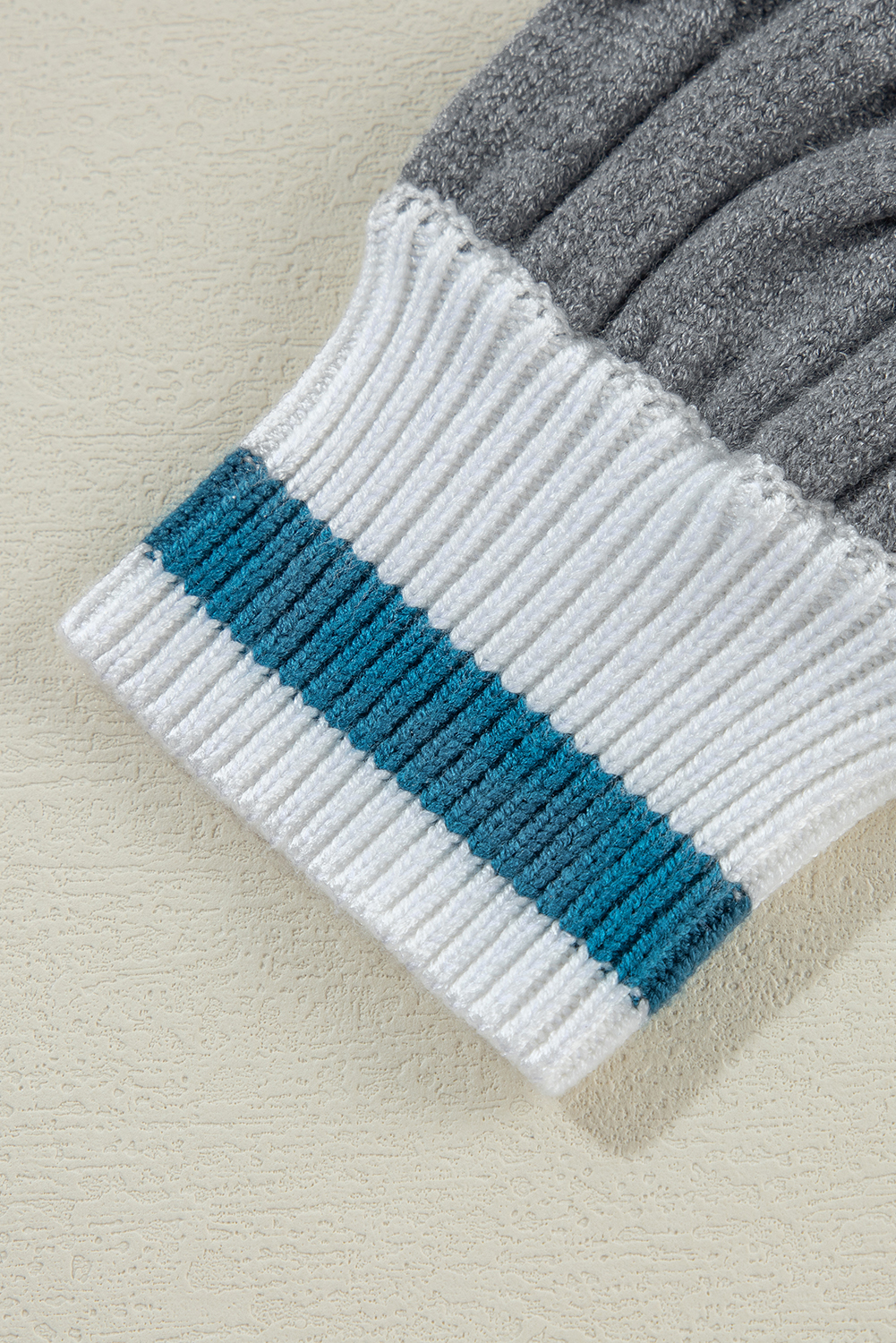 Medium Grey Color Contrast Ribbed Edge Cable Knit V Neck Sweater view 11