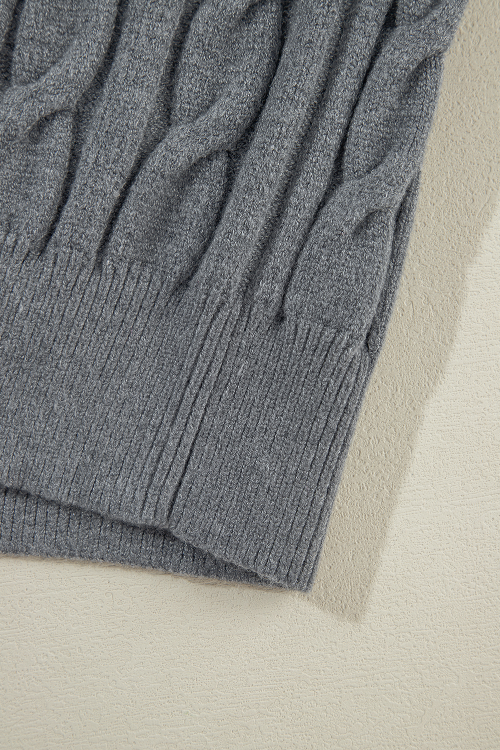 Medium Grey Color Contrast Ribbed Edge Cable Knit V Neck Sweater view 12